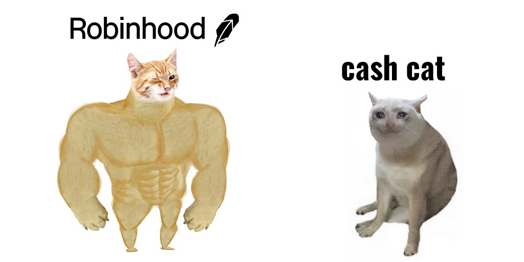 Vlad Tenev meme: the buff Robinhood cat next to Cash Cat